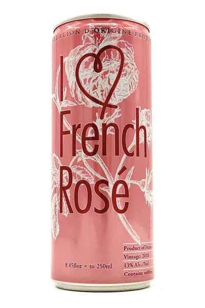 Pink I Love French Rosé 250 mL can with a heart and floral design